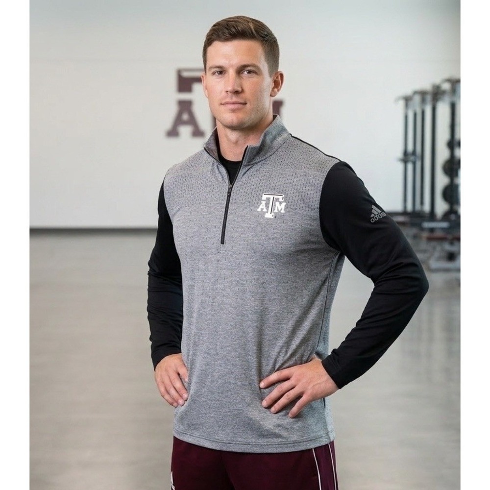 Texas A&M Aggies Adidas 1/4 Zip Pullover Men's XL Gray Black Long Sleeve Shirt
